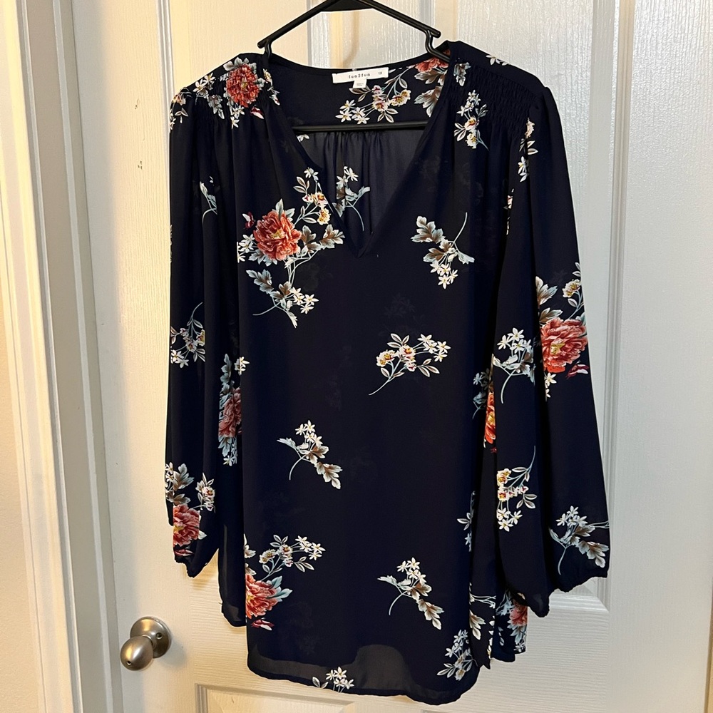 Blue Floral 3/4 Sleeve Relaxed Blouse - Stitch Fix